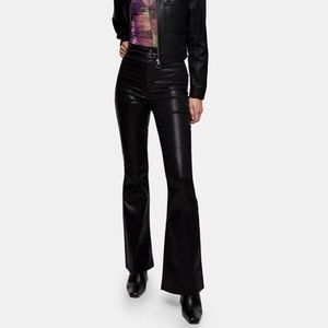 Topshop Coated Leather Look Stretch Flare Jeans